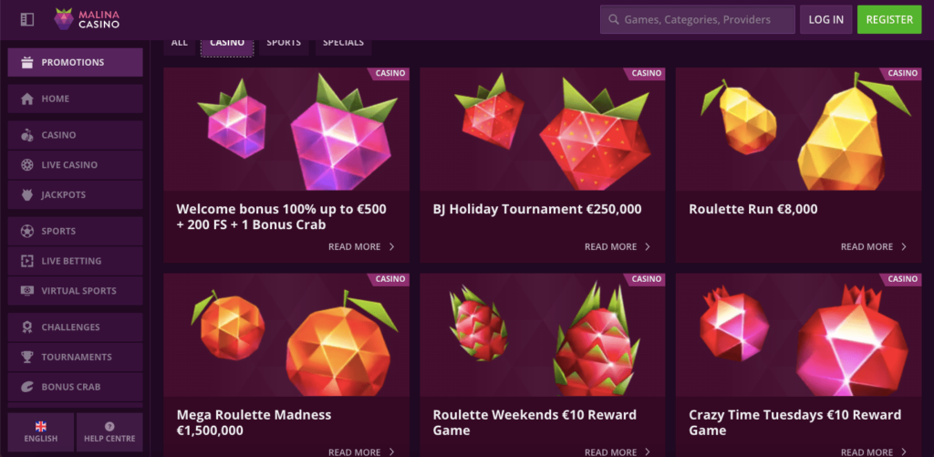 Malina Casino-Website